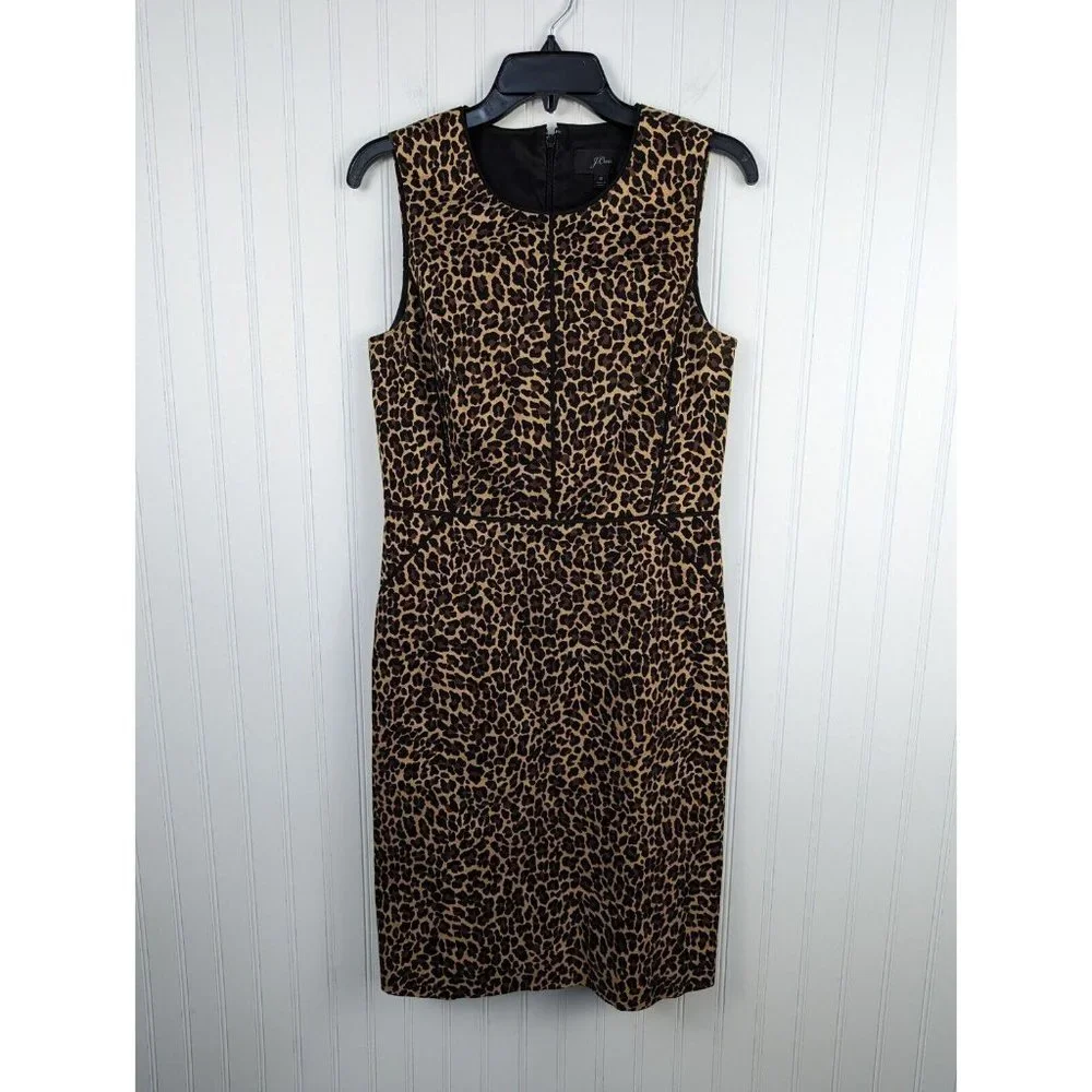 J. CREW Leopard Print Sleeveless Pencil Sheath Dress Sleeveless Workwear Size 6